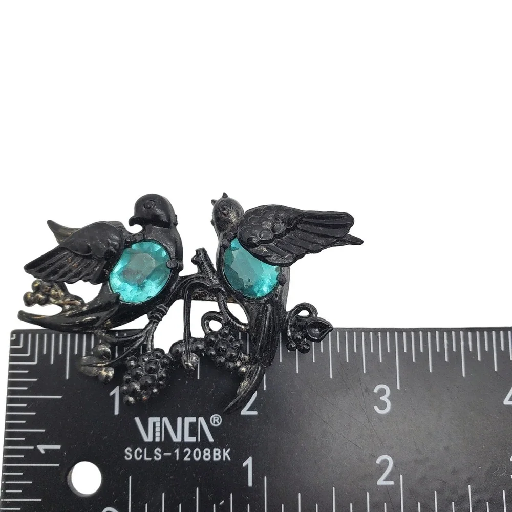 Vintage Bird Brooch Aqua Blue Acrylic Belly Early Plastic Pin 1940s Lovebirds